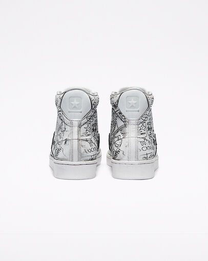 Laser Pro Leather LTD Graffiti bianco nero, Heel View