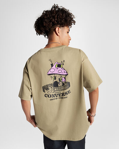 Mushroom Cottage T-Shirt Mossy Sloth, Full Body View