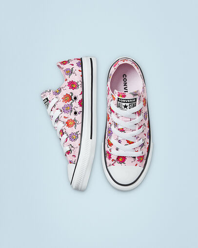Chuck Taylor All Star Friendly Floral Pink Foam/White/Black, Top and Side View
