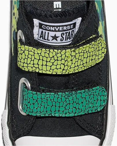 Chuck Taylor All Star Dinos Easy On Black/White/Neon Mantis Green, Detail Angle View