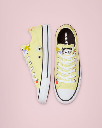 Floral Print Chuck Taylor All Star Citron clair/Noir/Blanc, Top and Side View