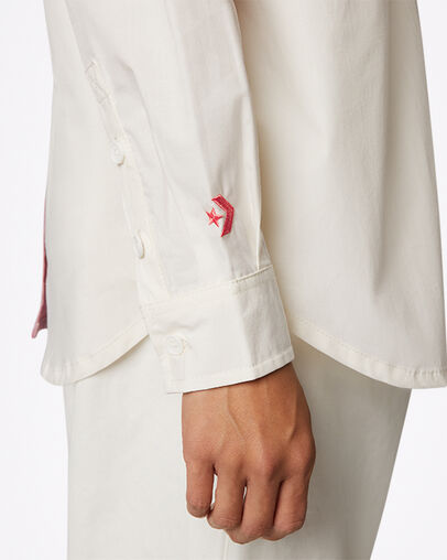 Color-Blocked Oversized Button Down Shirt Egret Multi