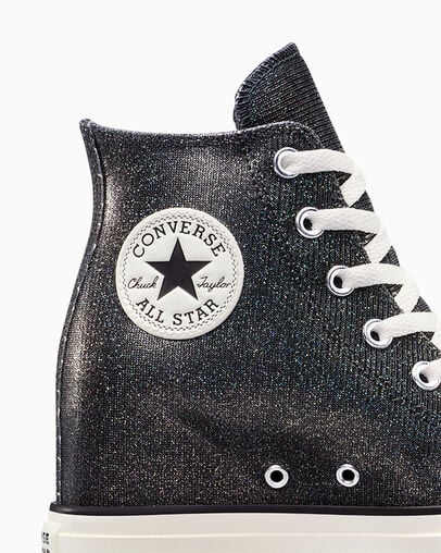 Chuck Taylor All Star Wedge Platform Sparkle Black/Egret/Black, Detail Angle View