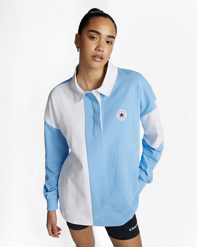 Retro Rugby Shirt Converse Light Blue, Front View