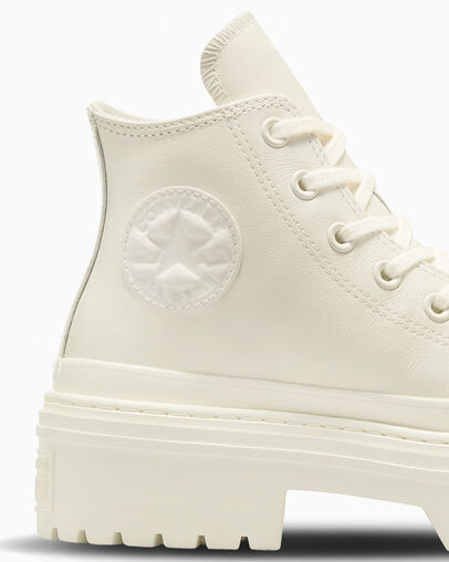 Chuck Taylor All Star Lugged Heel Leather Platform Egret/Egret/Egret, Detail Angle View