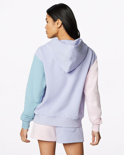 Colorblocked French Terry Pullover Hoodie Serene Sapphire Multi, Back View