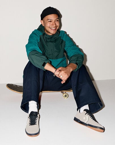 CONS Louie Lopez Pro 2 Suede Egret/Black/Gum, On Foot Shot 1