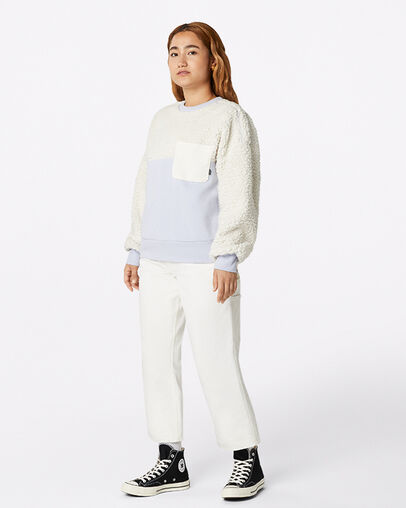 Gewatteerd shirt met ronde hals van sherpa Egret, Full Body View