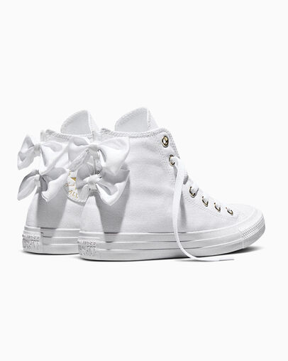Chuck Taylor All Star Satin Bows White/White/Light Gold, Heel View