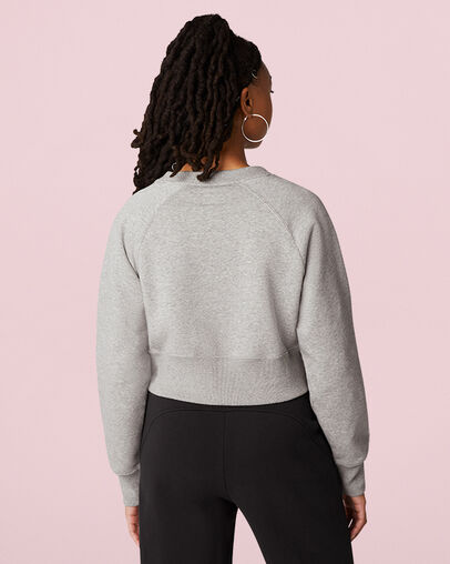 Sweat-shirt en polaire &agrave; col ras du cou avec inscription Gris vintage chin&eacute;, Back View