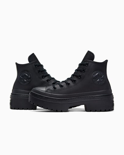 Chuck Taylor All Star Lugged Heel Leather Platform Black/Black/Black, Detail Angle View