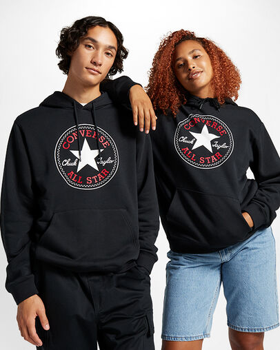 Converse Go-To All Star Patch Standard-Fit Fleece Pullover Hoodie Converse Black, Front View