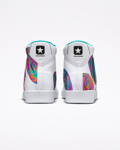 Pro Leather '90s Marbled White/Prime Pink/Green, Heel View