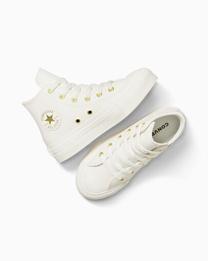 Chuck Taylor All Star EVA Lift Leather + Gold &Eacute;cru/&Eacute;cru/Or clair, Angled View