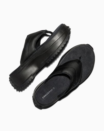 Run Star Sandal Platform Leather Black/Black/Black, Angled View