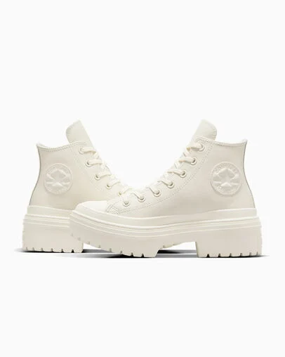 Chuck Taylor All Star Lugged Heel Leather Platform Egret/Egret/Egret, Detail Angle View