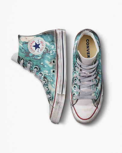 Chuck Taylor All Star Tie-Dye Burnished Midsole Dirty Green Smoke In, Top and Side View