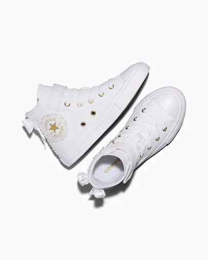 Chuck Taylor All Star Satin Bows White/White/Gold, Angled View