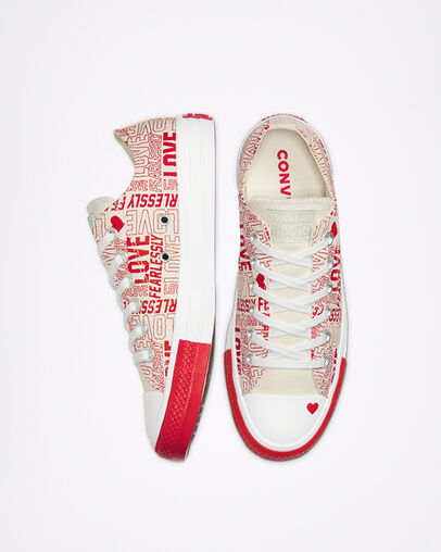 Love Fearlessly Chuck Taylor All Star Egret/University Red/White, Top and Side View