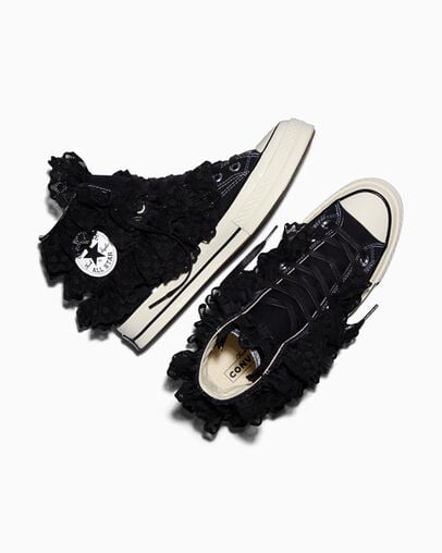 Chuck 70 3-D Flourish High Top Black Crochet, Angled View