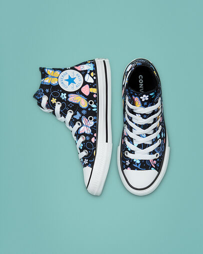 Chuck Taylor All Star Butterfly Black/Bleached Cyan/Pink Gaze, Top and Side View