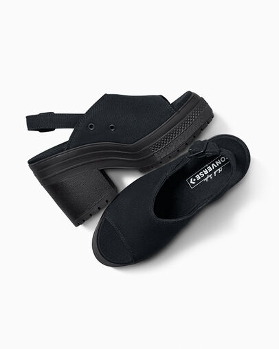 Chuck 70 De Luxe Heel Sandal Platform Black/White/Black, Angled View