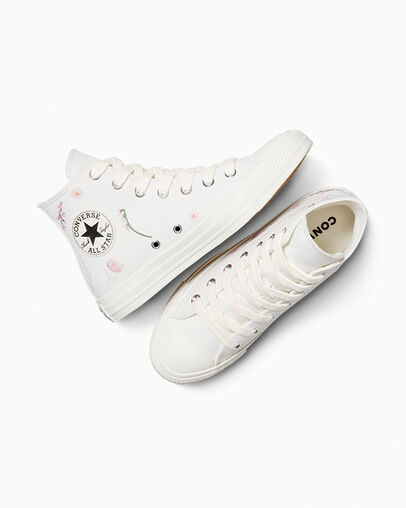 Chuck Taylor All Star Embroidered Flowers Vintage White/Egret/Silver, Angled View
