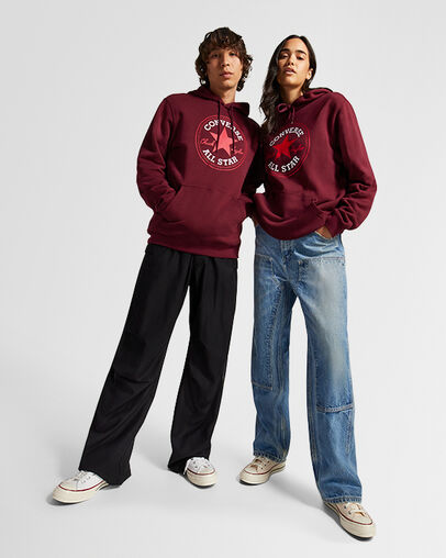 Converse Go-To All Star Patch Standard-Fit Fleece Pullover Hoodie Deep Bordeaux, Back View