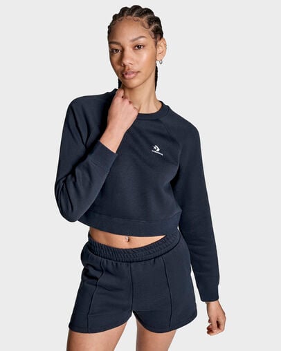 Star Chevron Cropped Crew Neck Black, Back View