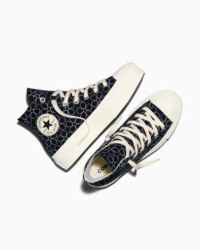 Chuck Taylor All Star Lift Platform Petal Pop Black/Egret/Egret, Angled View