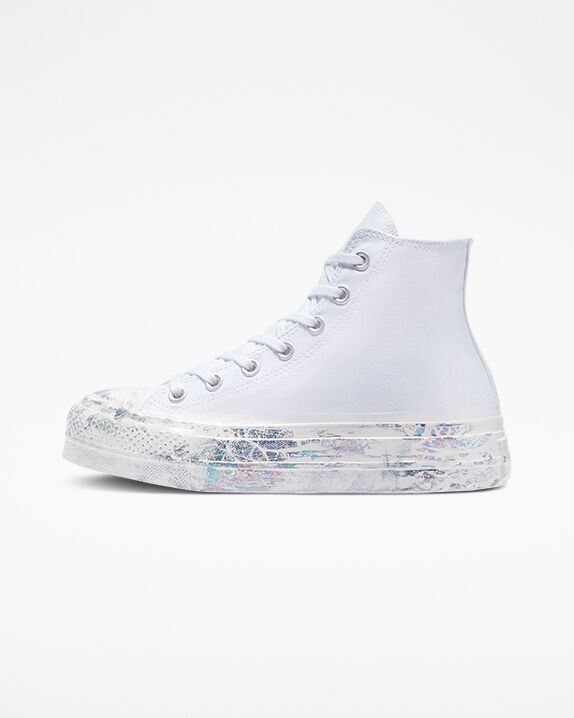 white iridescent converse
