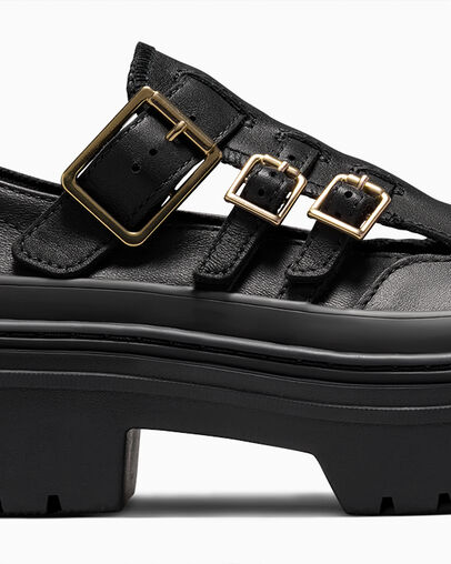 Chuck Taylor All Star Lugged Heel Mary Jane Platform Black/Black/Gold, Detail Angle View