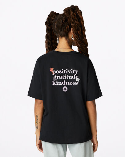 T-shirt boyfriend col ras du cou Together We Grow Noir Converse, Back View