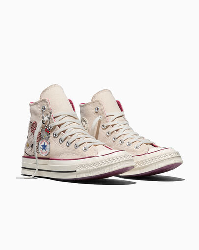 Converse x Hello Kitty Chuck Taylor 70 Swarovski&reg; Egret/Sporty Berry/Black, Top and Side View