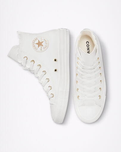 Chuck Taylor All Star Mono White Blanc vintage/Aigrette/Or, Top and Side View
