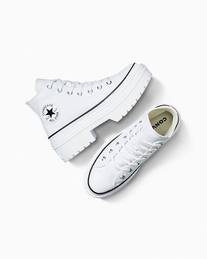 Chuck Taylor All Star Lugged Heel Platform White/Black/Egret, Angled View