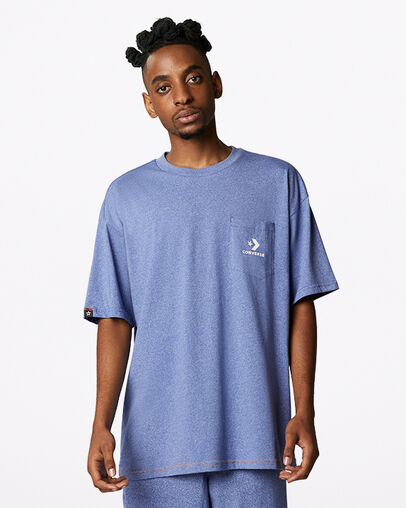 Embroidered Pocket T-Shirt Washed Indigo, Front View