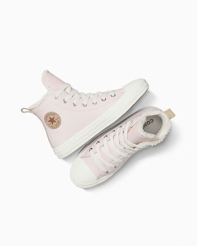 Chuck Taylor All Star Leather & Sherpa Salm&oacute;n relajado/Garza/Piedra c&aacute;lida, Angled View