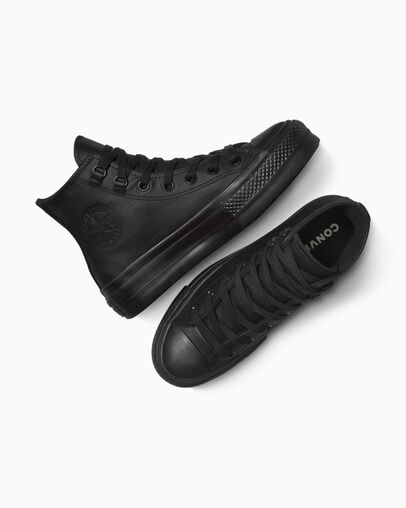 Chuck Taylor All Star Lift Platform Leather Black/Black/Black, Angled View