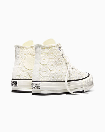 Chuck Taylor All Star EVA Lift Platform Floral Crochet Egret/Black/Egret, Heel View