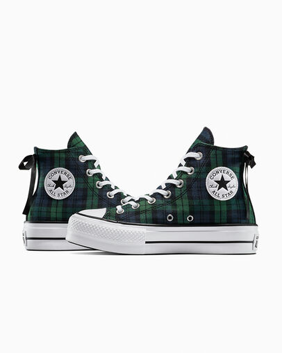 Chuck Taylor All Star Lift Platform Plaid Navy/Black/White, Detail Angle View