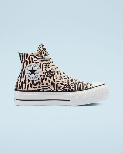 Animal Print Platform Chuck Taylor All Star Crimson Tint/Egret/Schwarz, Outer Side View