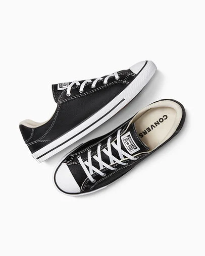 Chuck Taylor All Star Dainty Lucky Leather Black/White/Black, Angled View