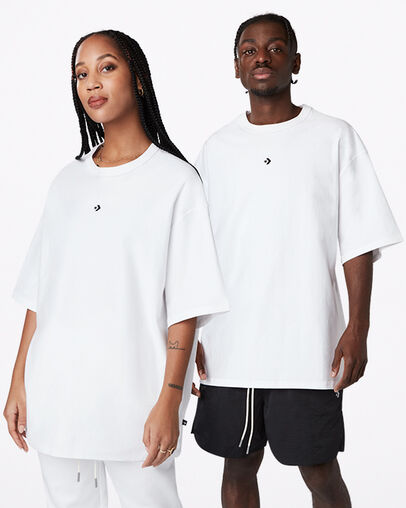 Crossover Crew Neck Short Sleeve T-Shirt White, Front View