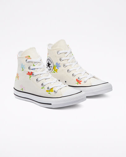 Chuck Taylor All Star Floral Print Egret/Black/White, Angled View