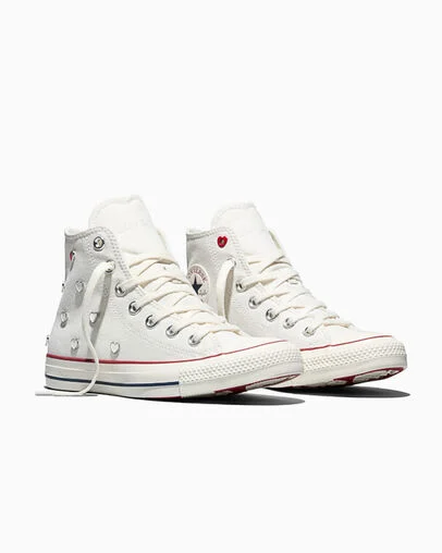 Chuck Taylor All Star Valentine's Day Vintage White/Egret/Days Ahead Red, Top and Side View