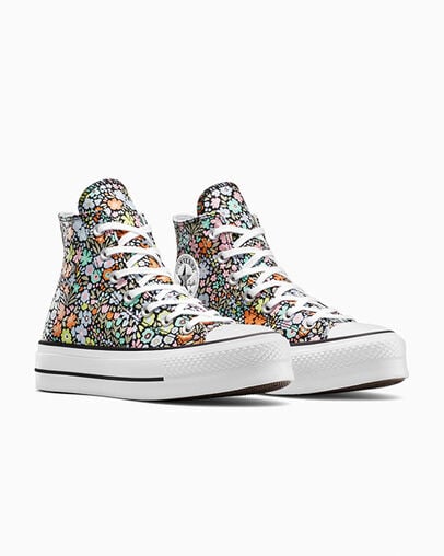 Chuck Taylor All Star Lift Allover Florals Black/White/Pale Surplus, Top and Side View