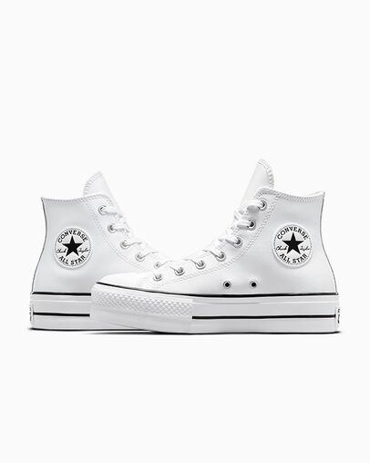 Chuck Taylor All Star Leather Platform White/Black/White, Detail Angle View