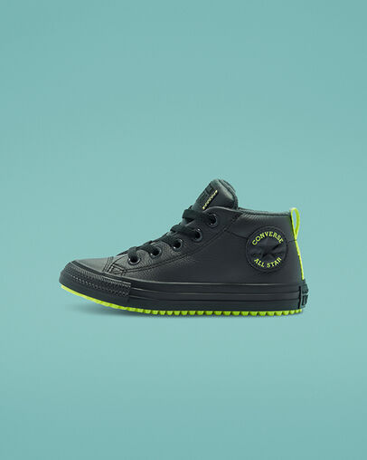 Leather & Reflective Chuck Taylor All Star Street Boot Almost Black/Lemon Venom/Black, Inner Side View