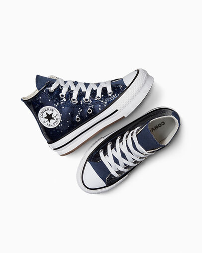 Chuck Taylor All Star EVA Lift Platform Glitter Navy/White/Egret, Angled View